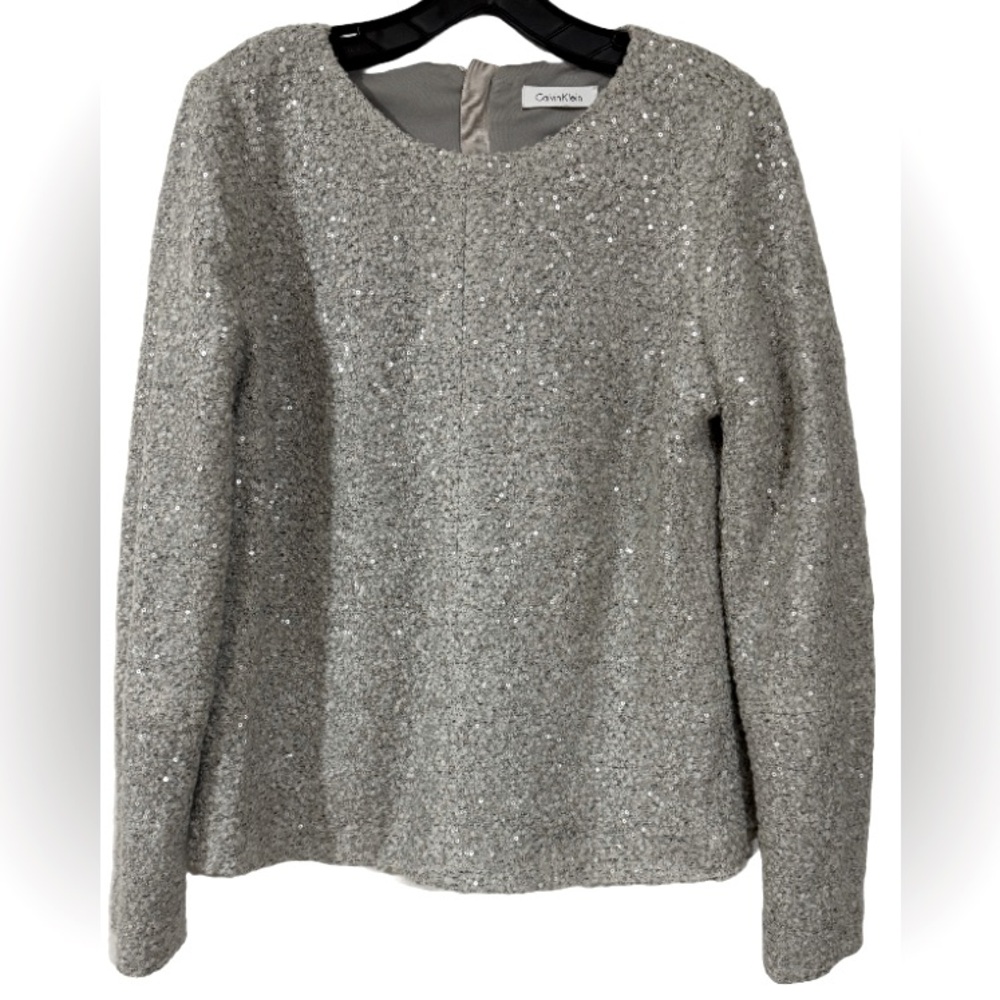 Calvin Klein Women's Gray Sequin Top